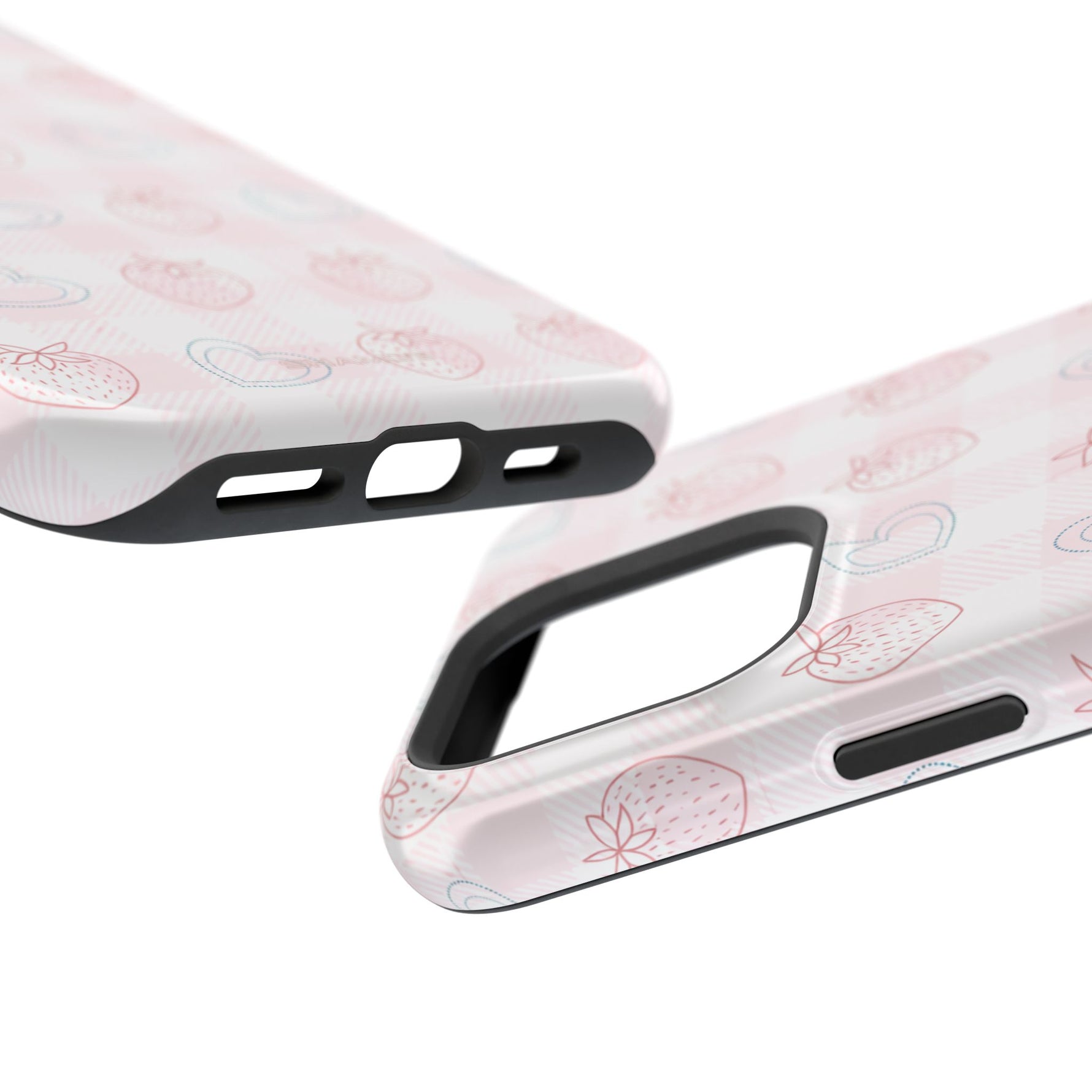 Strawberry Hearts MagSafe Compatible Phone Case | 'Paint it your way' Pink Plaid Impact-Resistant