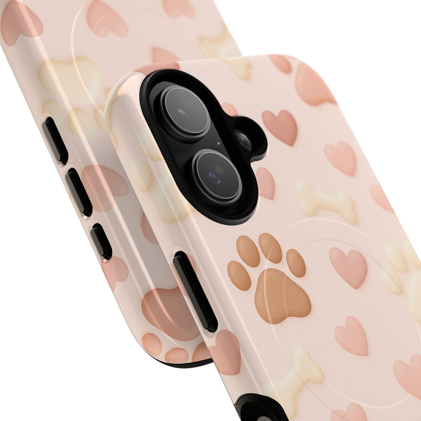 Pet Paw Pattern Phone Case — Pink Puppy Hearts & Bones with MagSafe