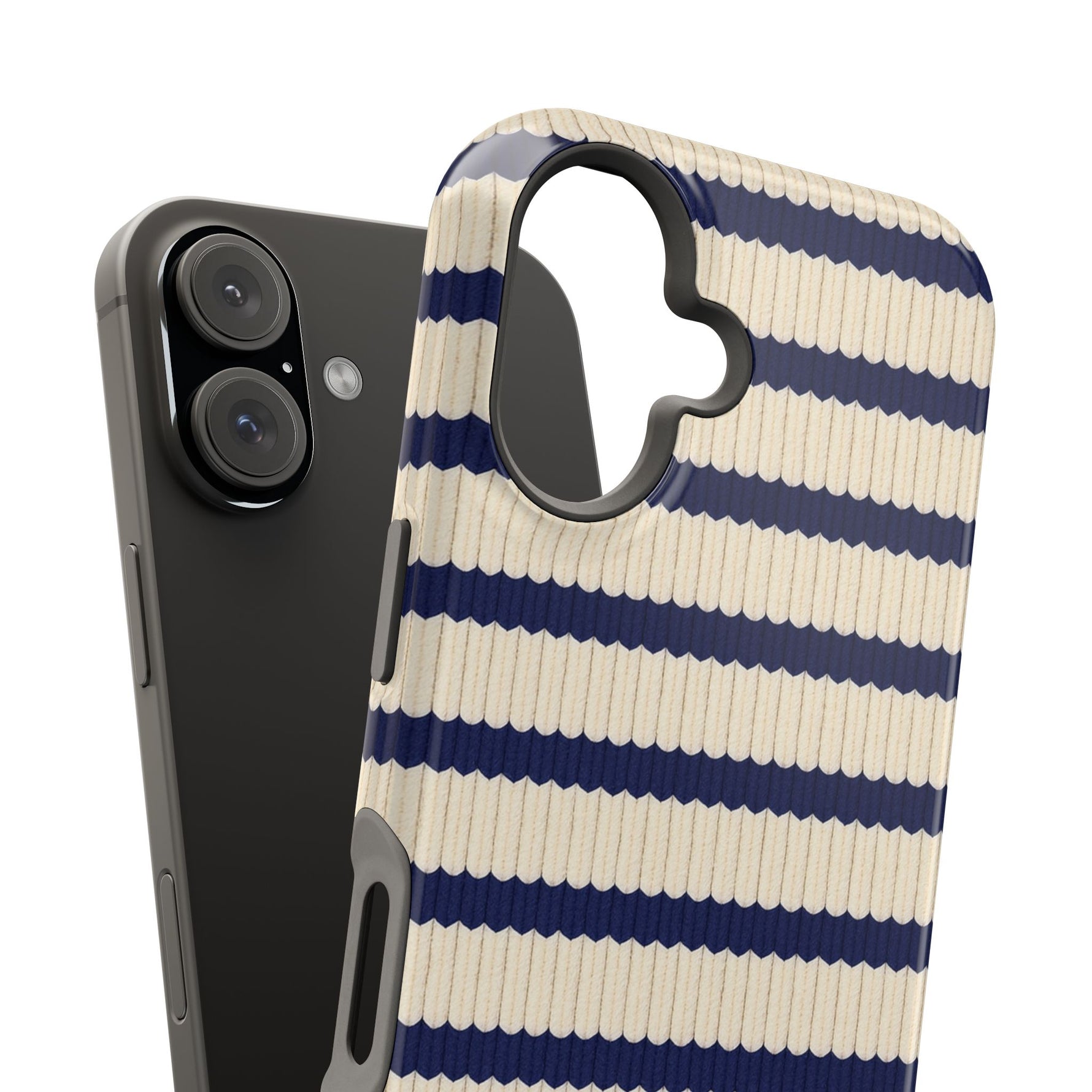 Navy & Cream Ribbed Holiday Sweater Design iPhone Case with MagSafe compatibility