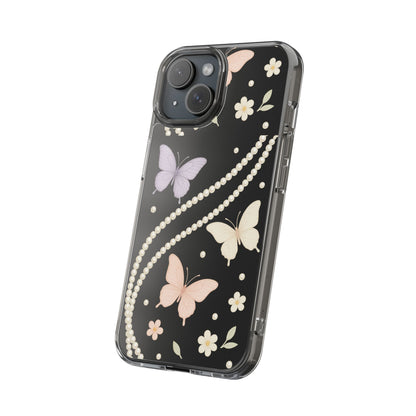Butterfly Pearl Impact-Resistant Clear iPhone Case