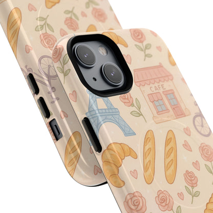 Parisian Bakery iPhone Case — Cute Eiffel Tower, Croissants & Baguette Tough MagSafe Case