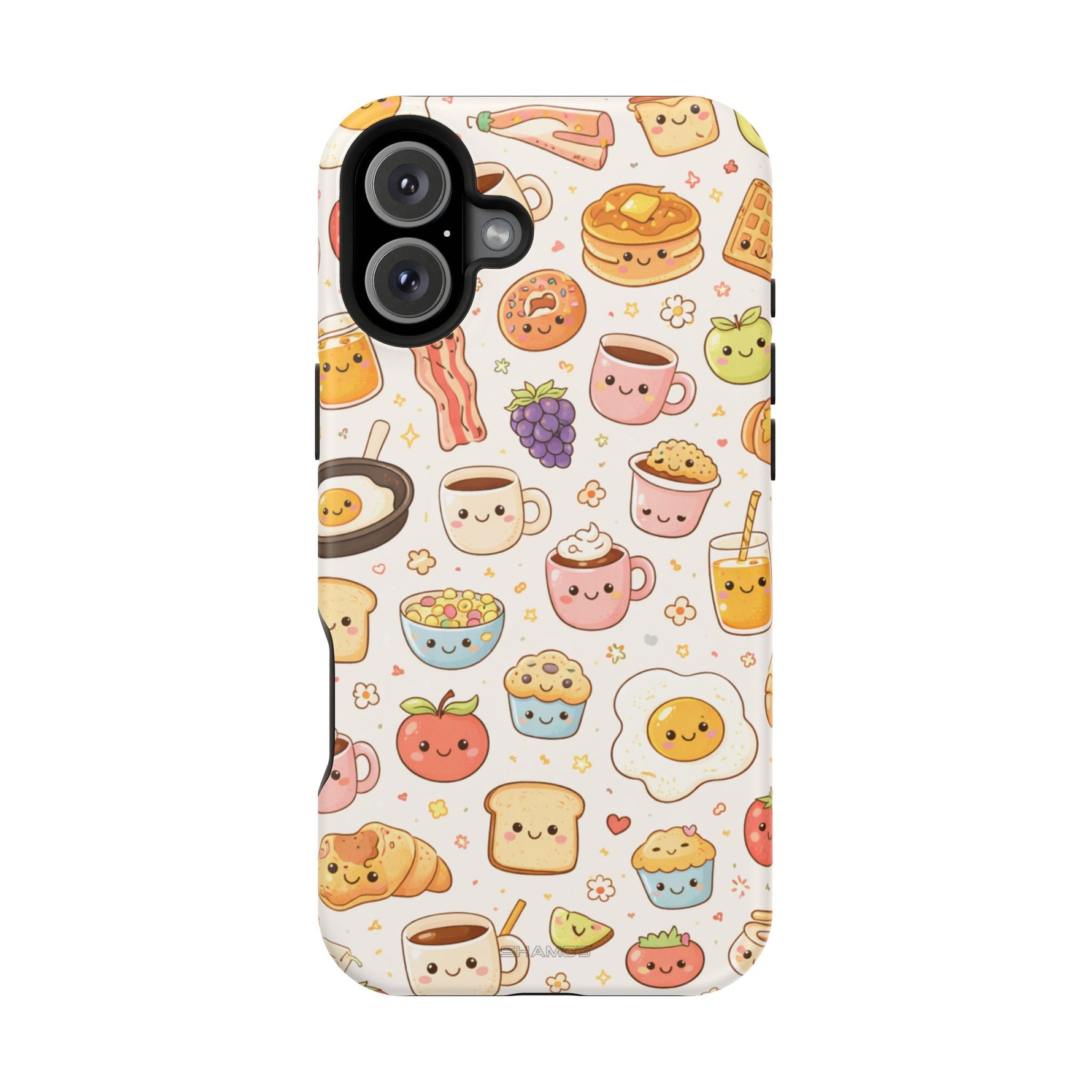 Kawaii Breakfast Pattern Magnetic Phone Case, Cute Cartoon Food Impact-Resistant Cover, MagSafe Compatible