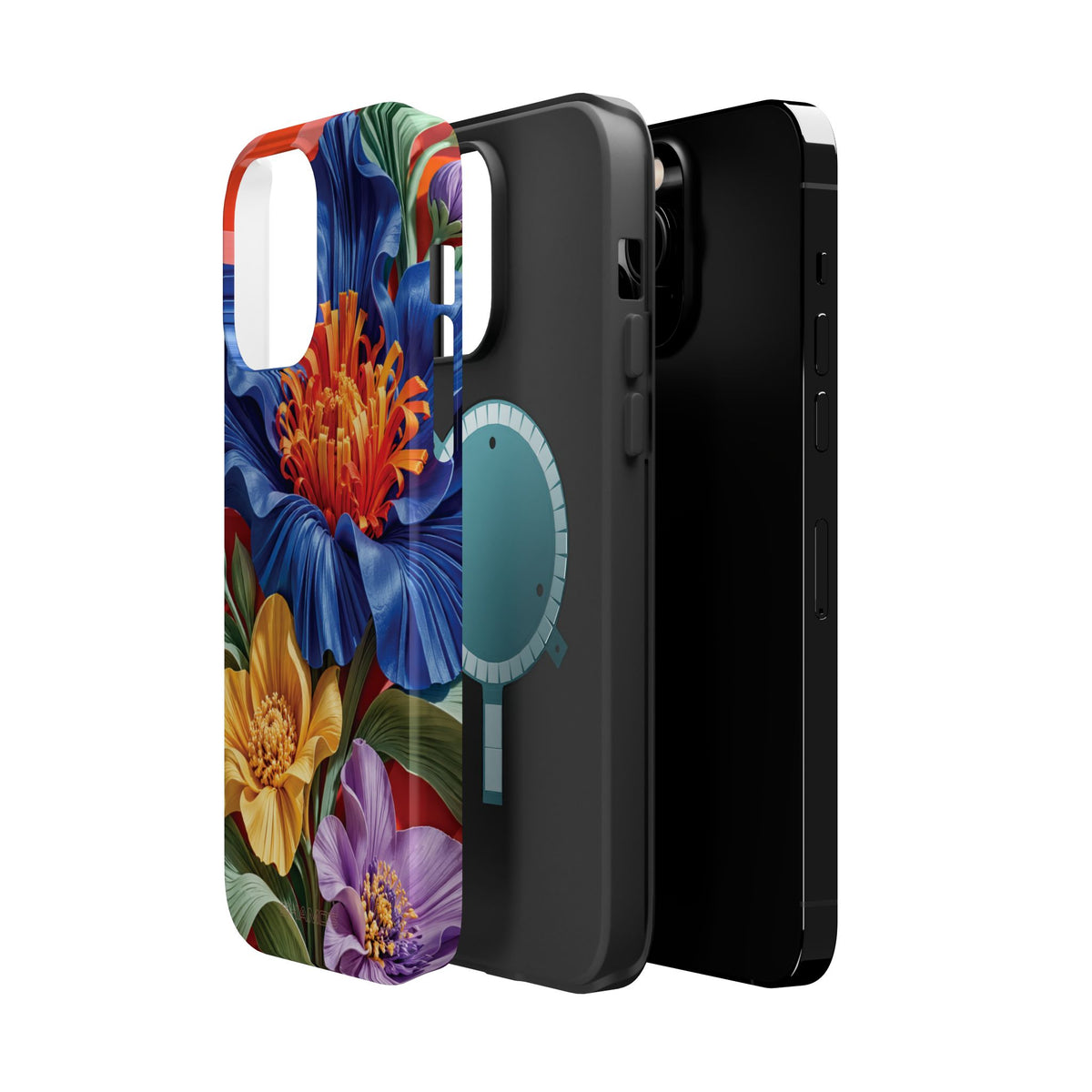 Electric Paradise MagSafe Phone Case – Cobalt Floral & Coral Waves | Glossy