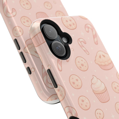 Pink Holiday Sweets Pattern (Cupcake, Pie, Candy Cane) iPhone Case with MagSafe