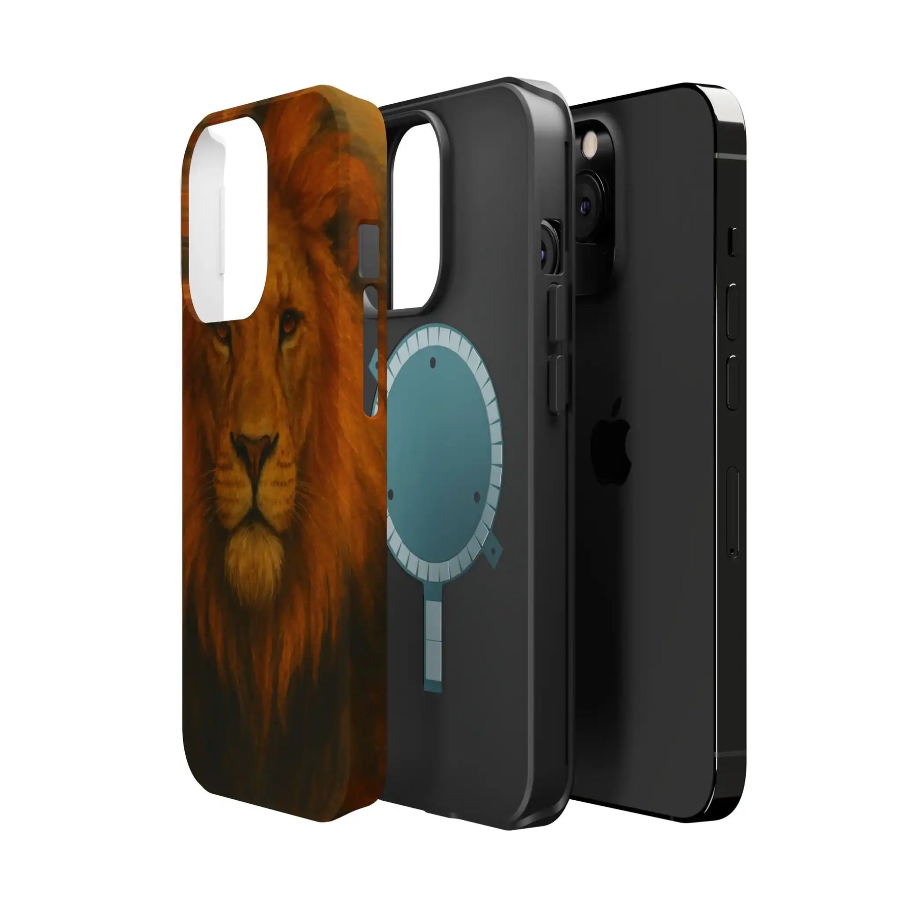 iPhone 14 and 14 Pro cases with lion design and MagSafe compatibility in variant sizes