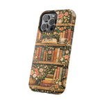 Floral Bookshelf iPhone Case — MagSafe Magnetic, Impact-Resistant