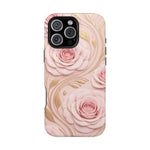 Floral Pink Rose MagSafe iPhone Case, Gold Leaf Magnetic Impact-Resistant