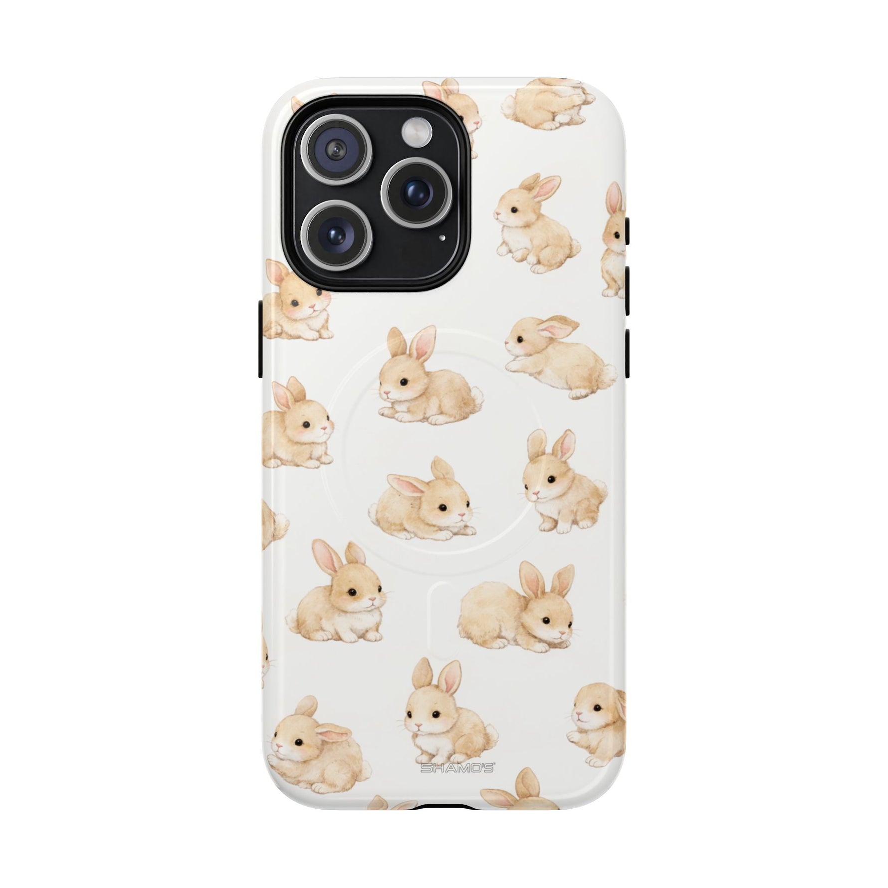 Small variant white phone case with cute beige bunny pattern for iPhone 14 Pro