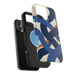Indigo Loom MagSafe Phone Case – Blue & Ivory Abstract Woven Pattern