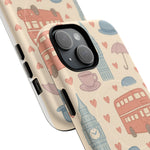London Icons Hand-Drawn iPhone Case — Cute Double-Decker Bus & Big Ben Pattern with MagSafe compatibility  Shamo's