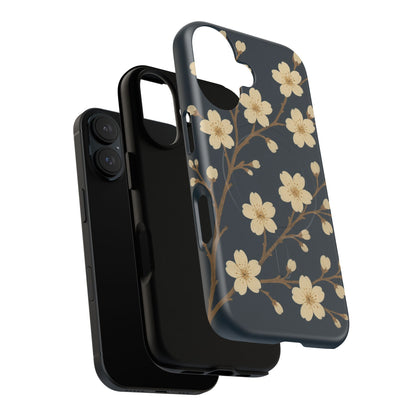 Navy Cherry Blossom Floral iPhone Case - Compatible with MagSafe