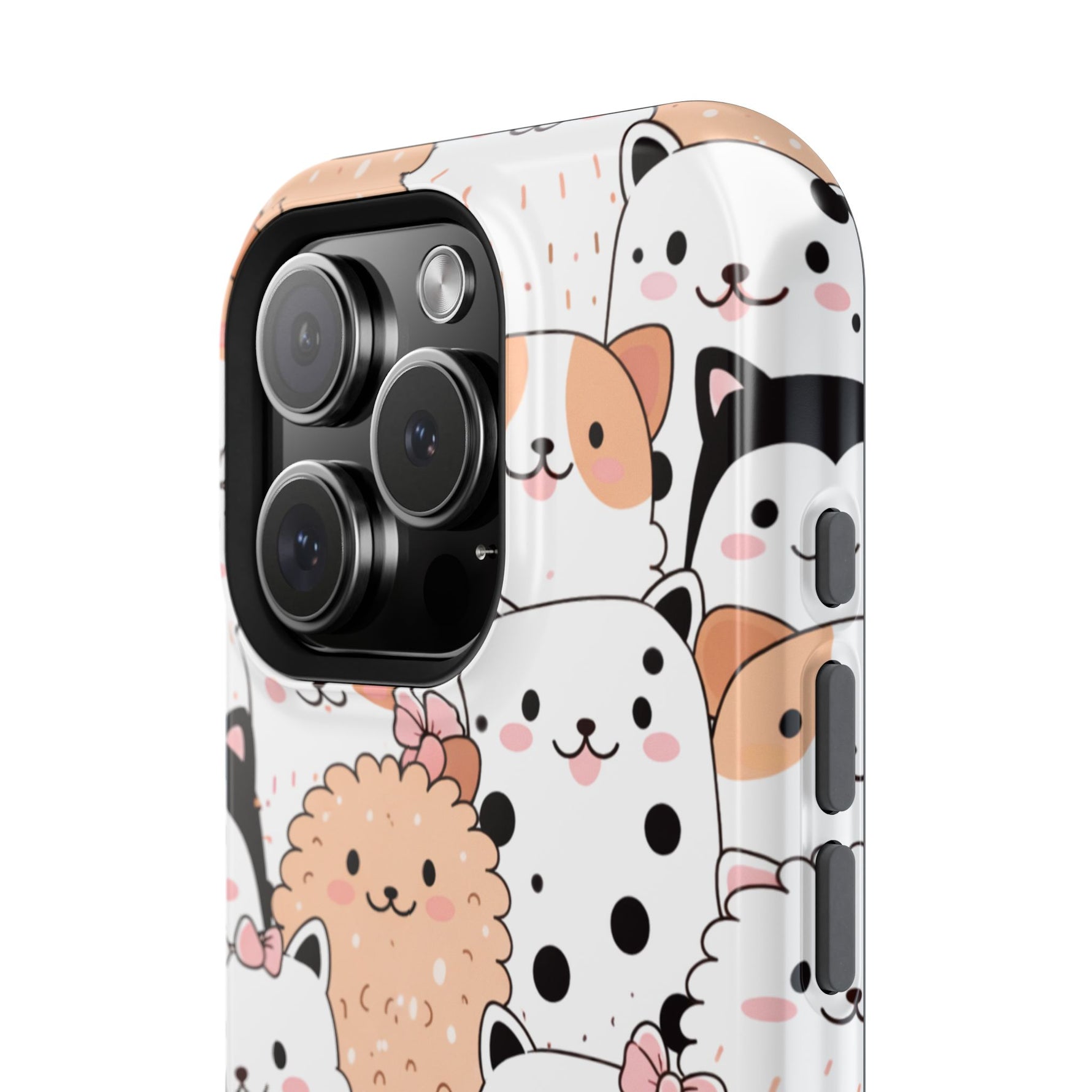 Cute Cartoon Cats & Puppies Phone Case with MagSafe Compatibility