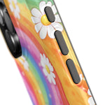 Funda de teléfono resistente a impactos con efecto cascada de colores Rainbow Daisy