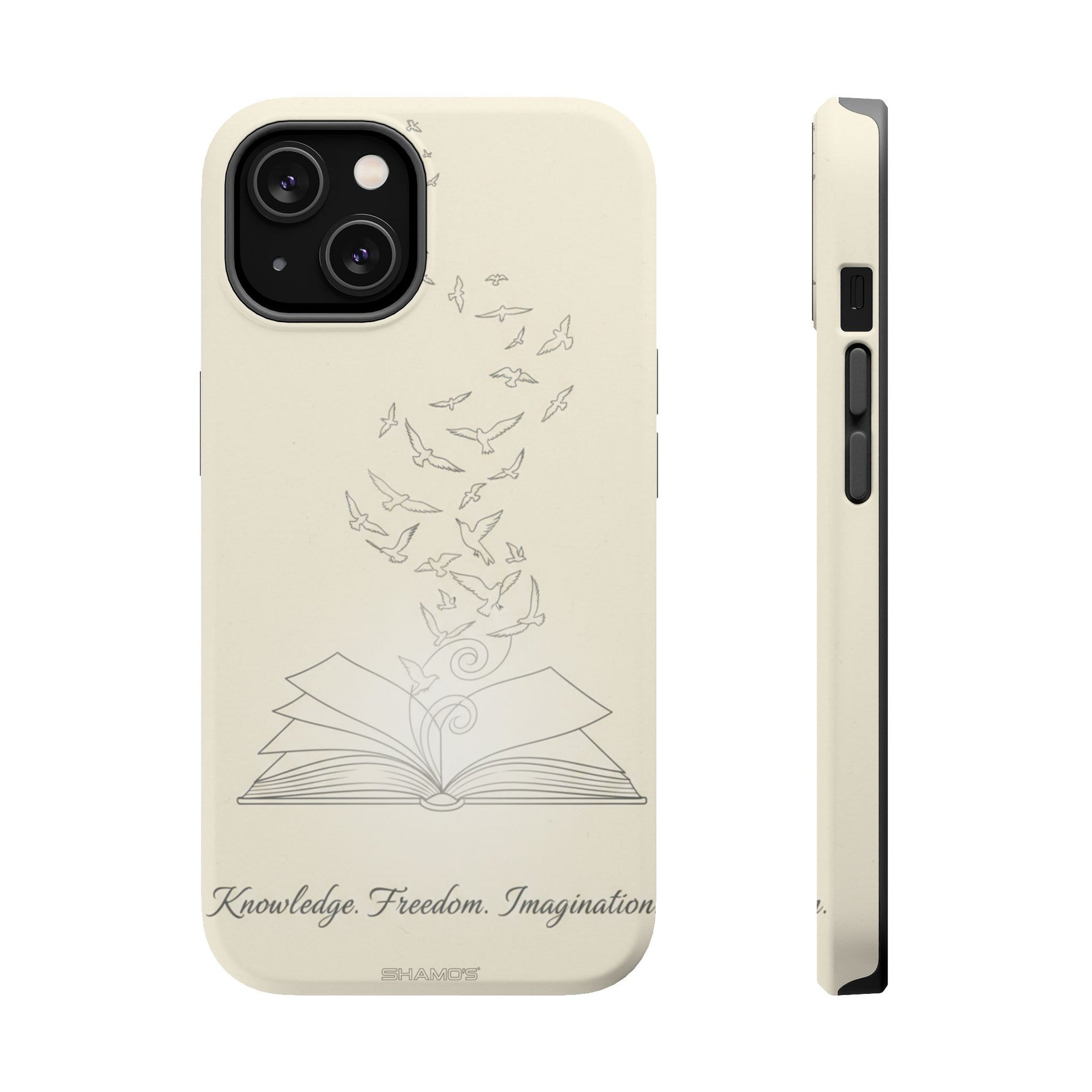 'Knowledge, Freedom, Imagination' Book & Birds Minimalist Magnetic Impact-Resistant Phone Case with MagSafe