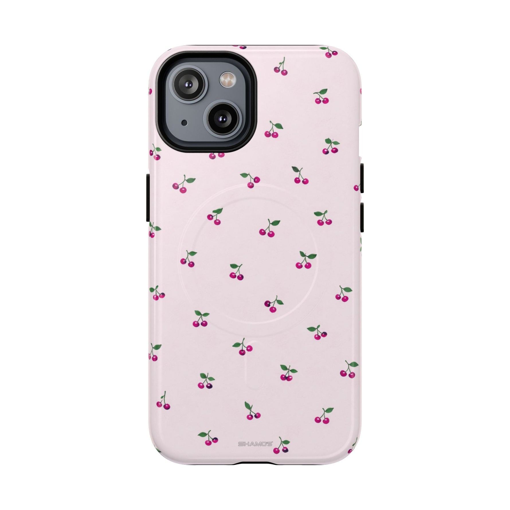 Cherry Pattern Tough Magnetic Phone Case — Pink Protective Magnetic iPhone Cover with MagSafe compatibility