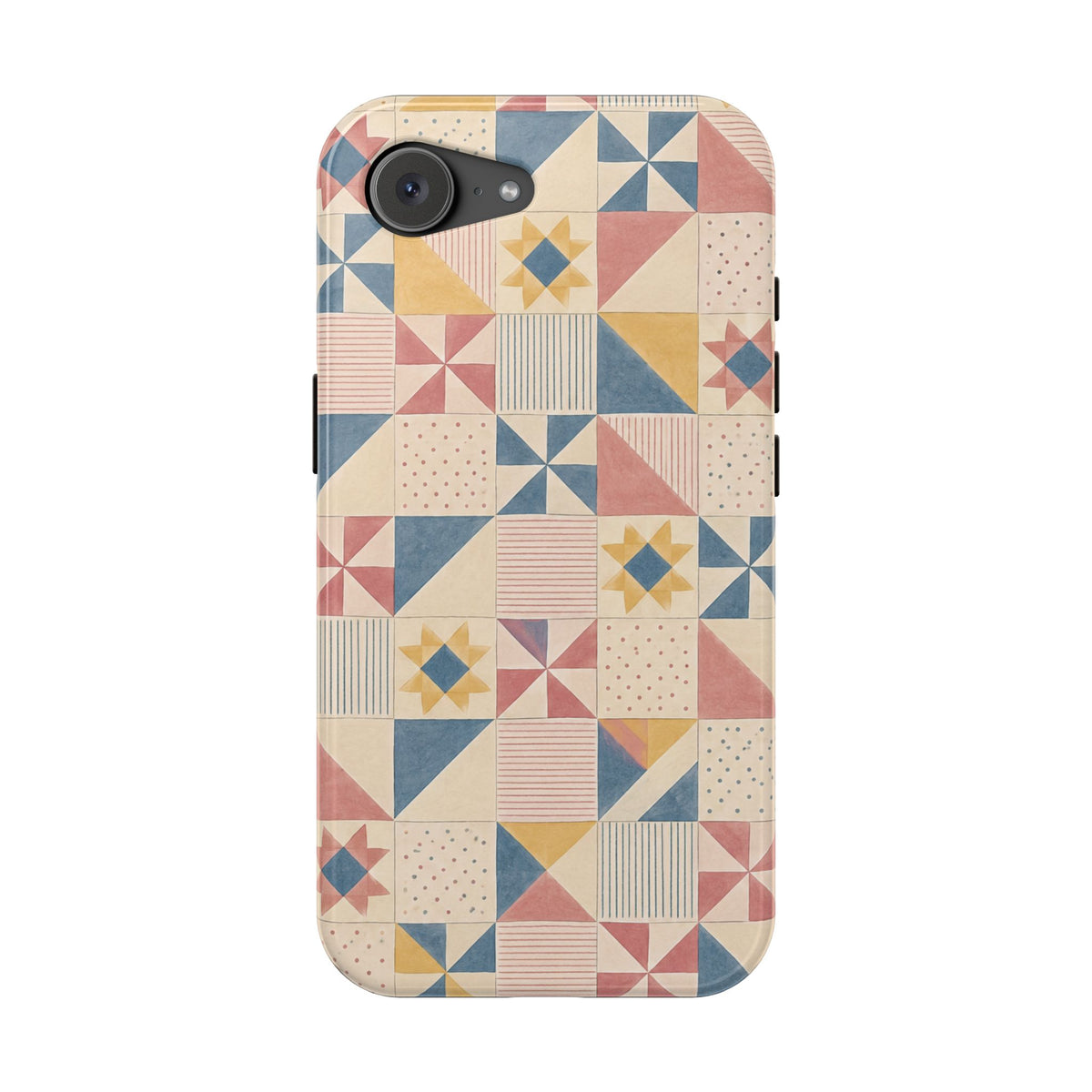 Prairie Quilt – Pastel Patchwork Pattern MagSafe Phone Case, glossy iPhone 17e, rear view