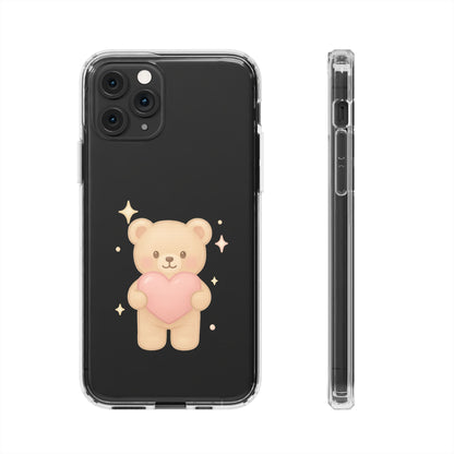 Romantic Teddy Bear Impact-Resistant iPhone Case with Heart Design