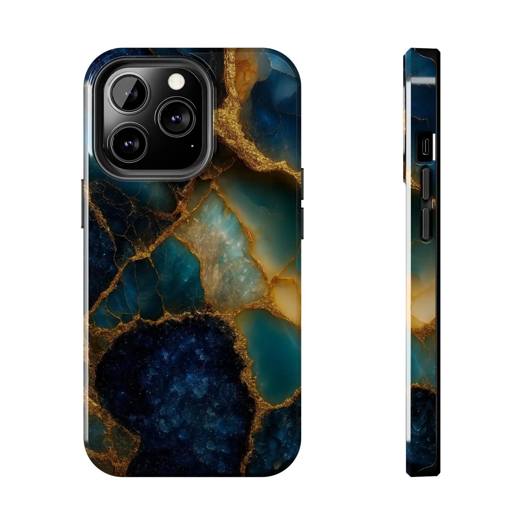 Blue Gold Agate Tough Phone Case Marble Stone Design  Shamo's iPhone 13 Pro