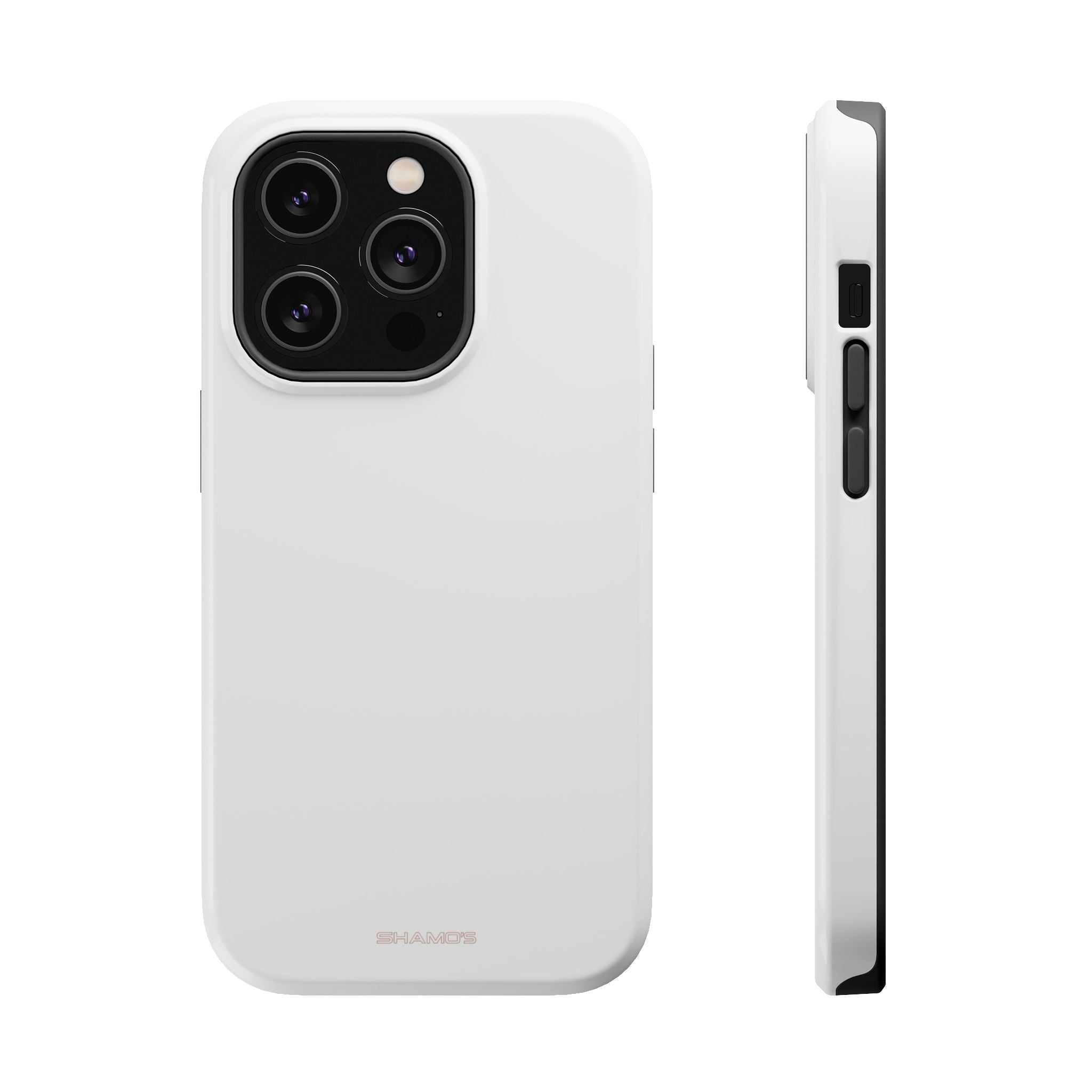 Back and side views of a plain white phone case
