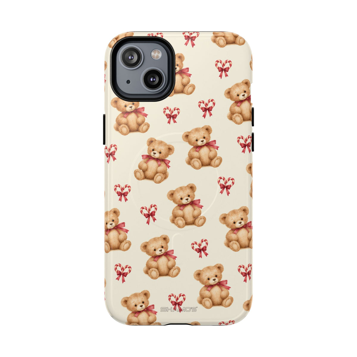 Coque iPhone Ourson des fêtes et sucres d’orge en forme de cœur avec MagSafe