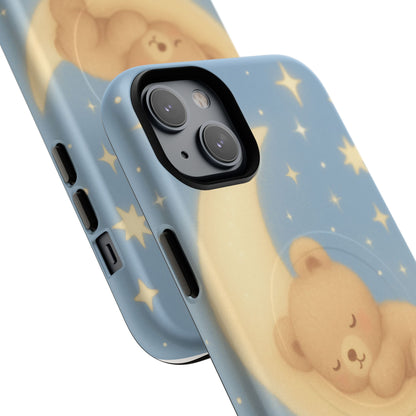Sleepy Teddy Bear & Stars iPhone Case with MagSafe