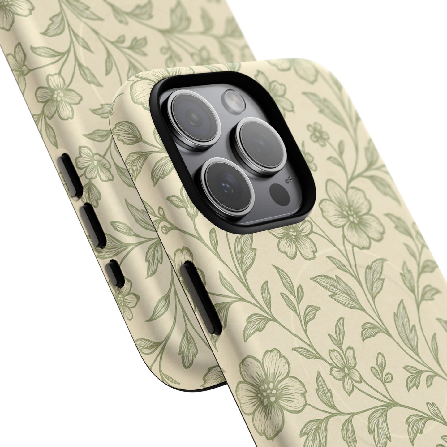 Sage Green Vintage Floral Pattern iPhone Case | MagSafe Compatible