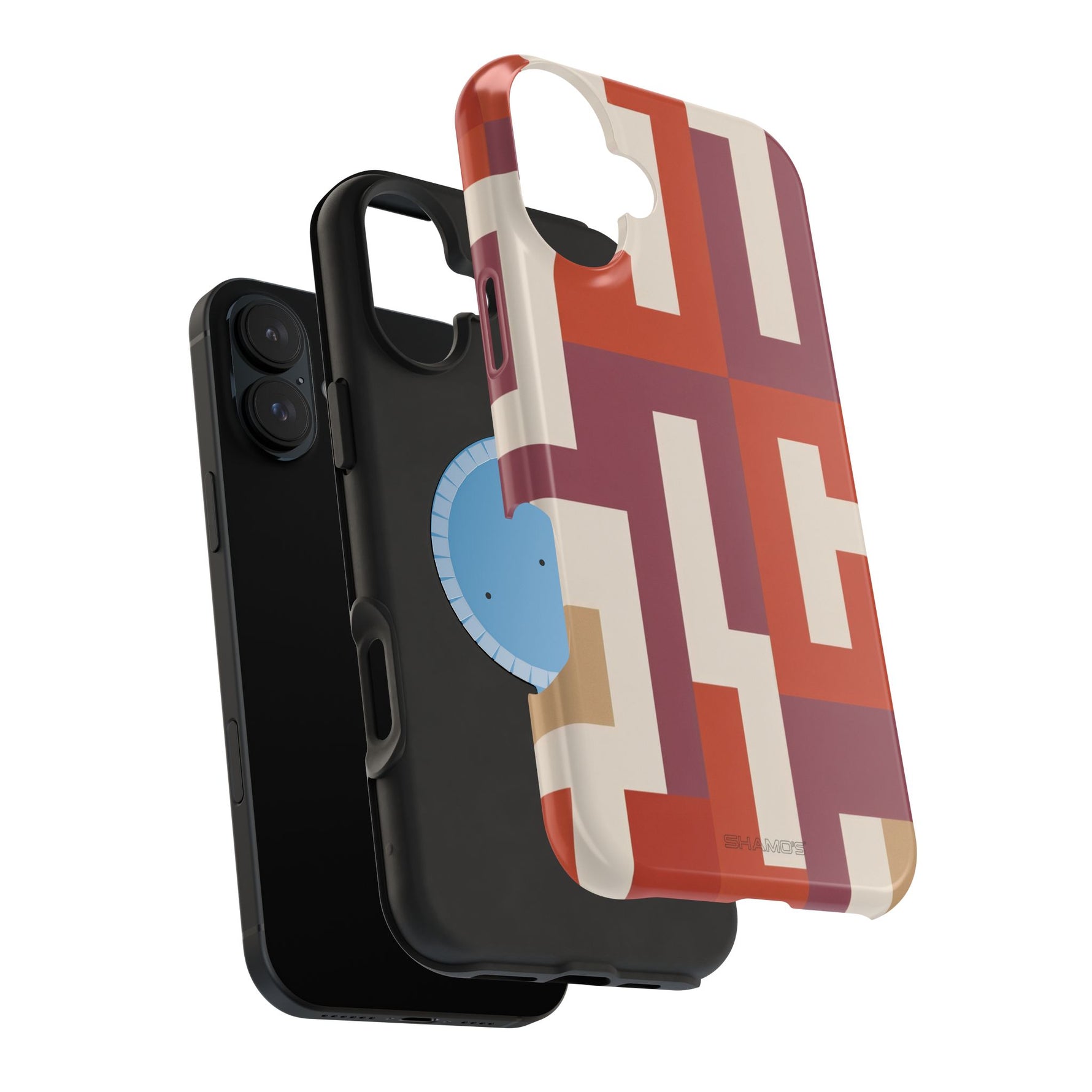 Retro Geometric Magnetic MagSafe Compatible Impact Phone Case — Bold Red & Terracotta Pattern