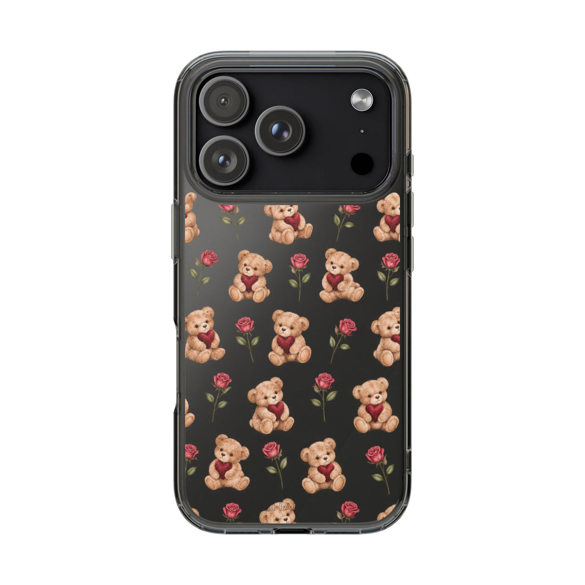 Romantic Teddy Bear Impact-Resistant Phone Case with Heart Design
