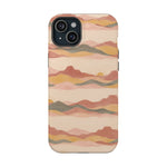 Sunset Trails – Desert Landscape MagSafe Phone Case, glossy iPhone 15 Plus, rear view