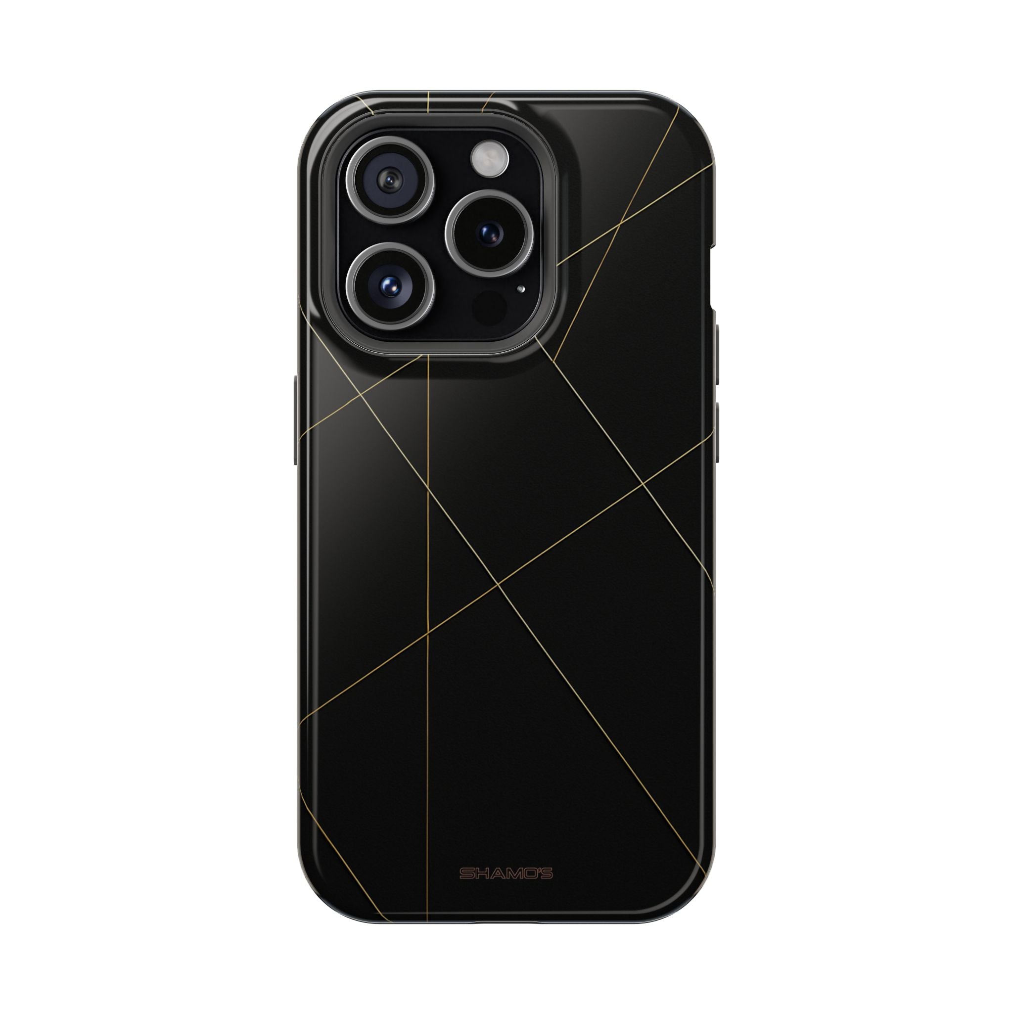 Black phone case with fine intersecting geometric lines