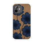 Navy Floral Tough iPhone Case — Durable Protective Case with Blue Flowers on Kraft Background  Shamo's