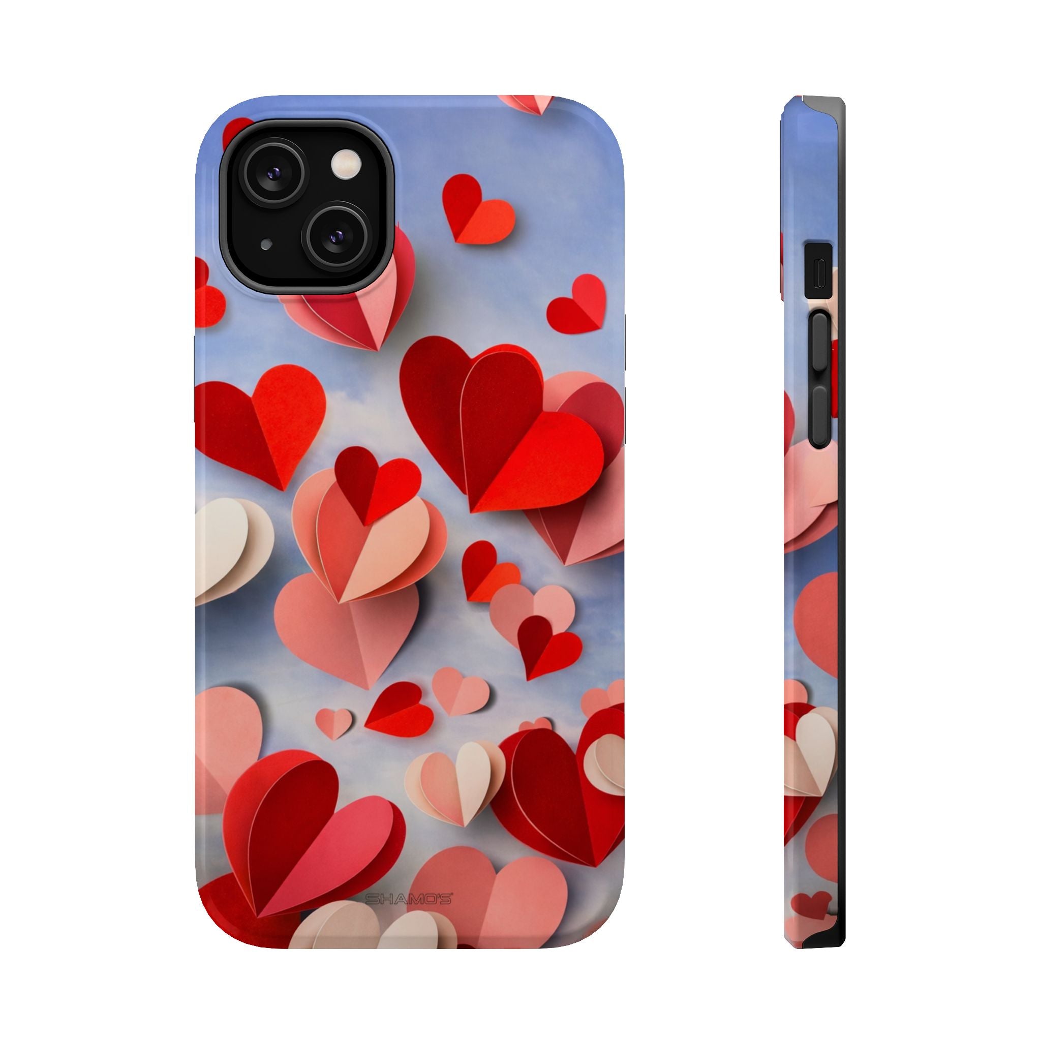 3D Paper Hearts Valentine Love iPhone Case with MagSafe Compatibility, Personalizable - iPhone 14 Plus / Glossy - Shamo's