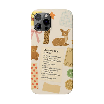 Slim iPhone Case — Cozy Baking & Teddy Pattern (Recipe, Deer, Buttons)