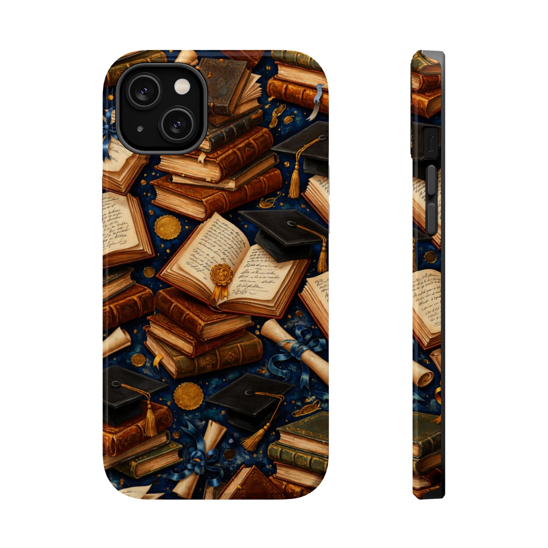 Vintage Books & Graduation Caps MagSafe Phone Case, Impact-Resistant Graduation Gift - iPhone 14 Plus / Glossy - Shamo's
