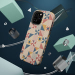 Prairie Quilt – Pastel Patchwork Pattern MagSafe Phone Case, glossy square triple-camera Pro model, rear view with magnetic accessories