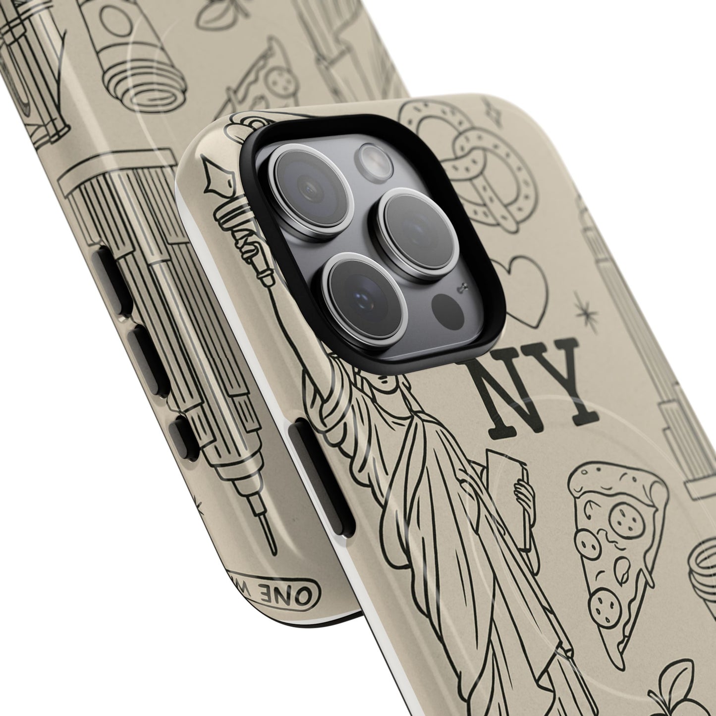 NY City Icons Tough iPhone Case — Statue of Liberty, Pizza & Taxi Pattern | Compatible with MagSafe