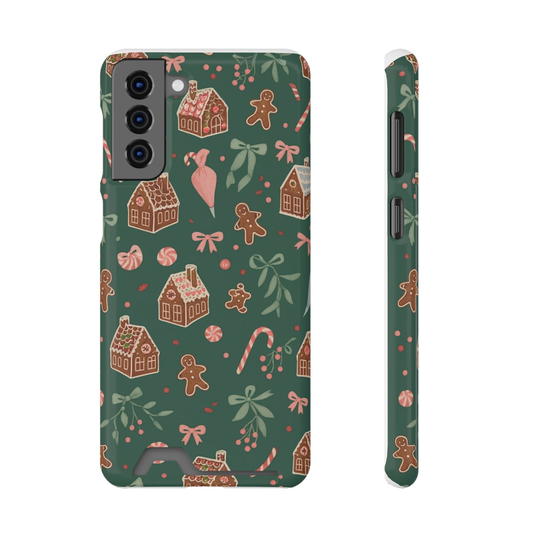 Holiday Gingerbread Phone Case with Card Holder — Festive Green Candy Cane Design  Shamo's Samsung Galaxy S21 Plus / Glossy / With gift packa