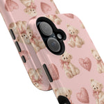 Pink Teddy Hearts Love iPhone Case, Impact-Resistant MagSafe Compatible