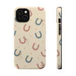 Prairie Horseshoes MagSafe Phone Case, glossy iPhone 14, rear and side profile