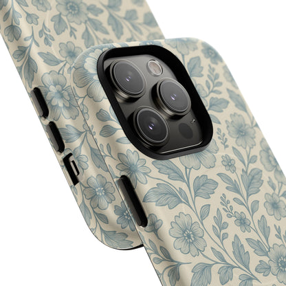 Vintage Blue Floral Tough Case for iPhone - Compatible with MagSafe