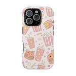 Kawaii Snack Pattern Magnetic Phone Case, Cute Popcorn, Burger & Soda Design with MagSafe Compatibility