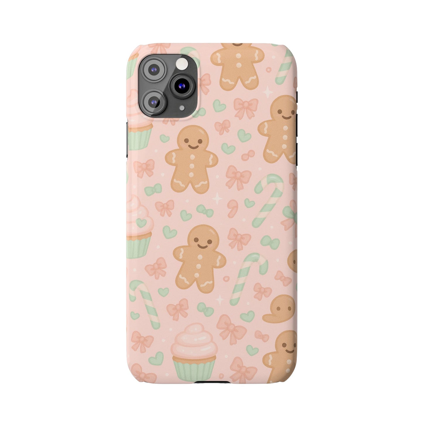 Gingerbread Holiday Slim iPhone Case — Cute Candy Cane & Cupcake Pattern