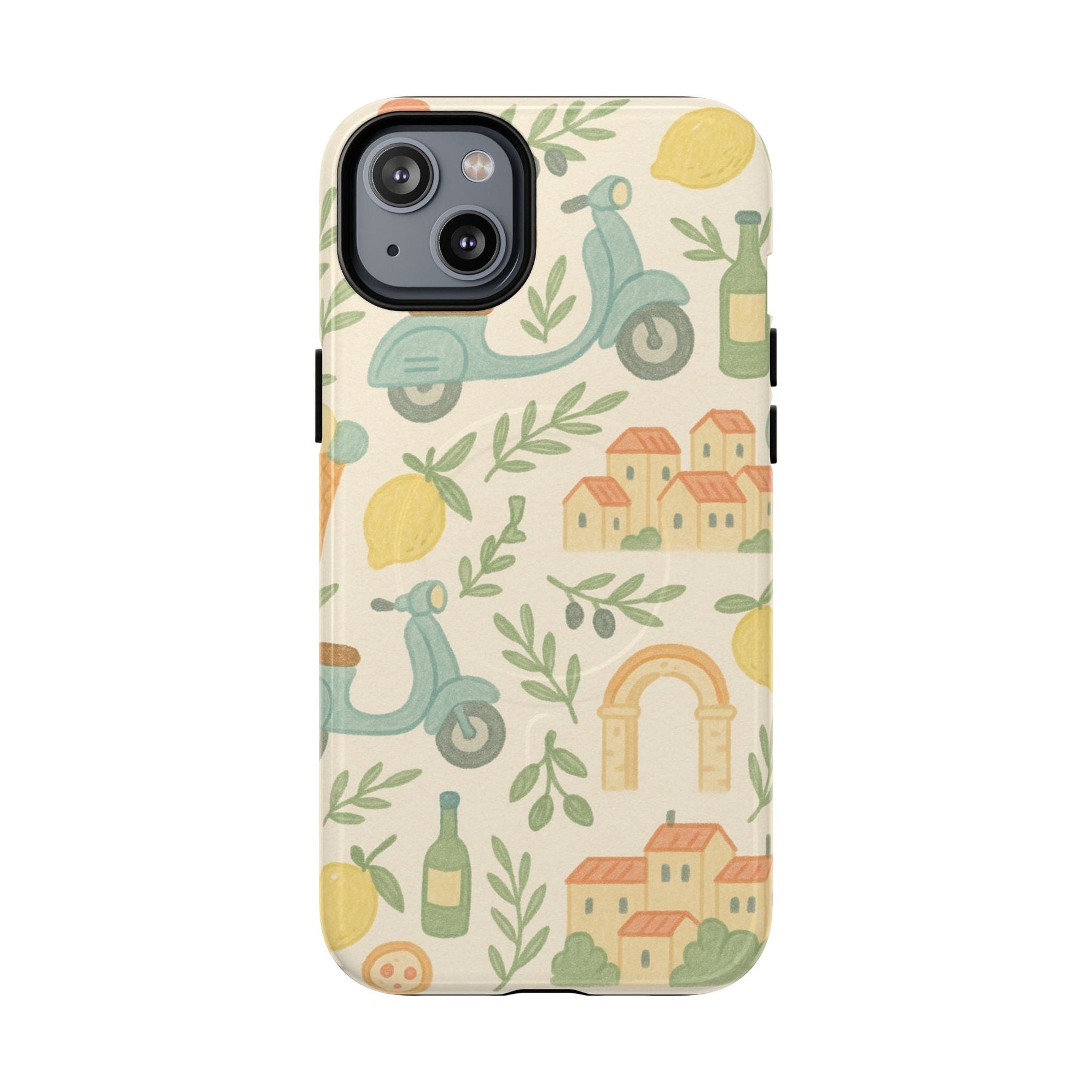 Italian Summer Drawing  iPhone Case — Lemon & Vespa Pattern Tough MagSafe Case  Shamo's iPhone 14 Plus / Glossy