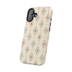 Desert Diamonds – Pastel Geometric Pattern MagSafe Phone Case, glossy vertical dual-camera model, angled rear view