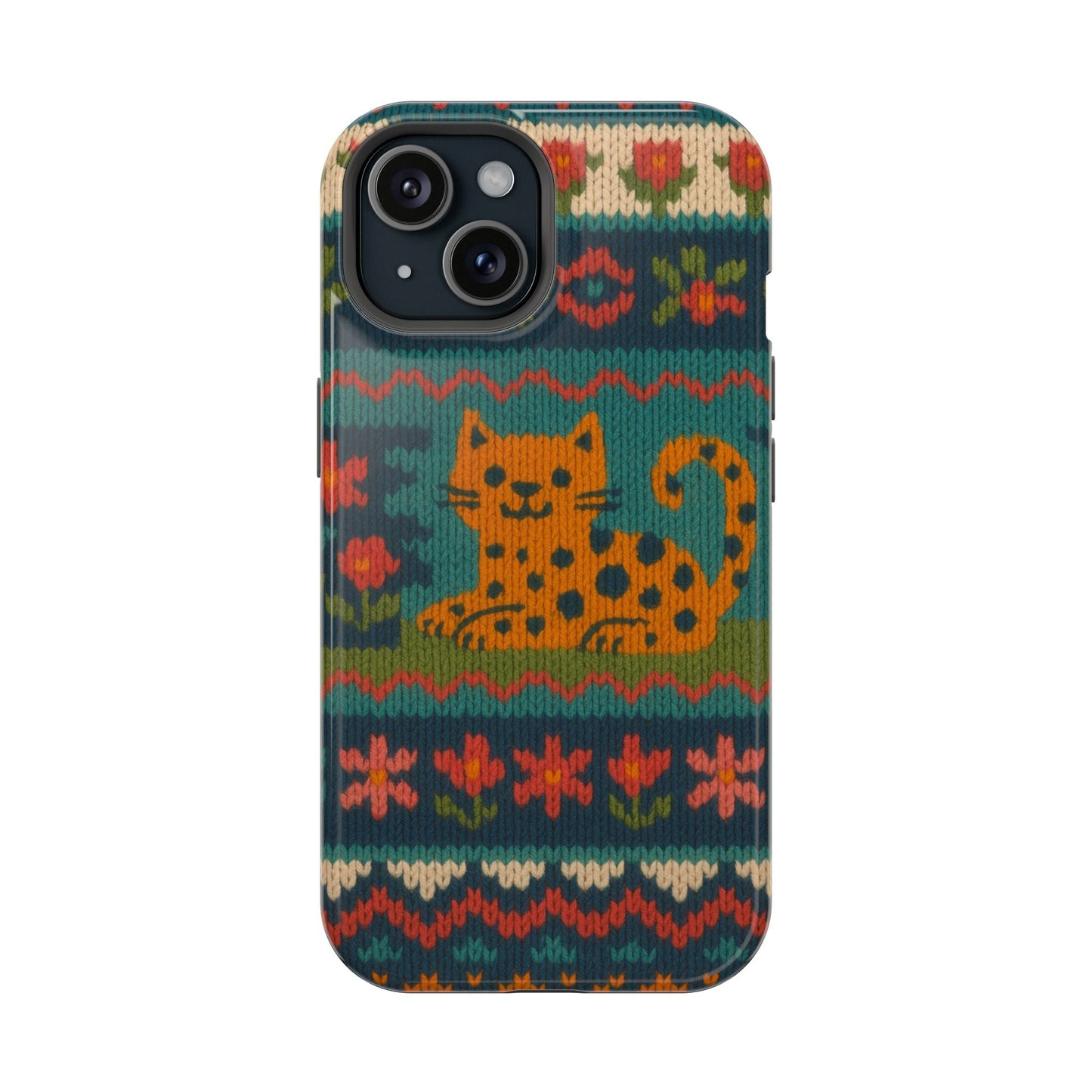 Cozy Knit Leopard Pattern Sweater Holiday Theme iPhone Case with MagSafe compatibility