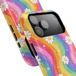 Funda de teléfono resistente a impactos con efecto cascada de colores Rainbow Daisy