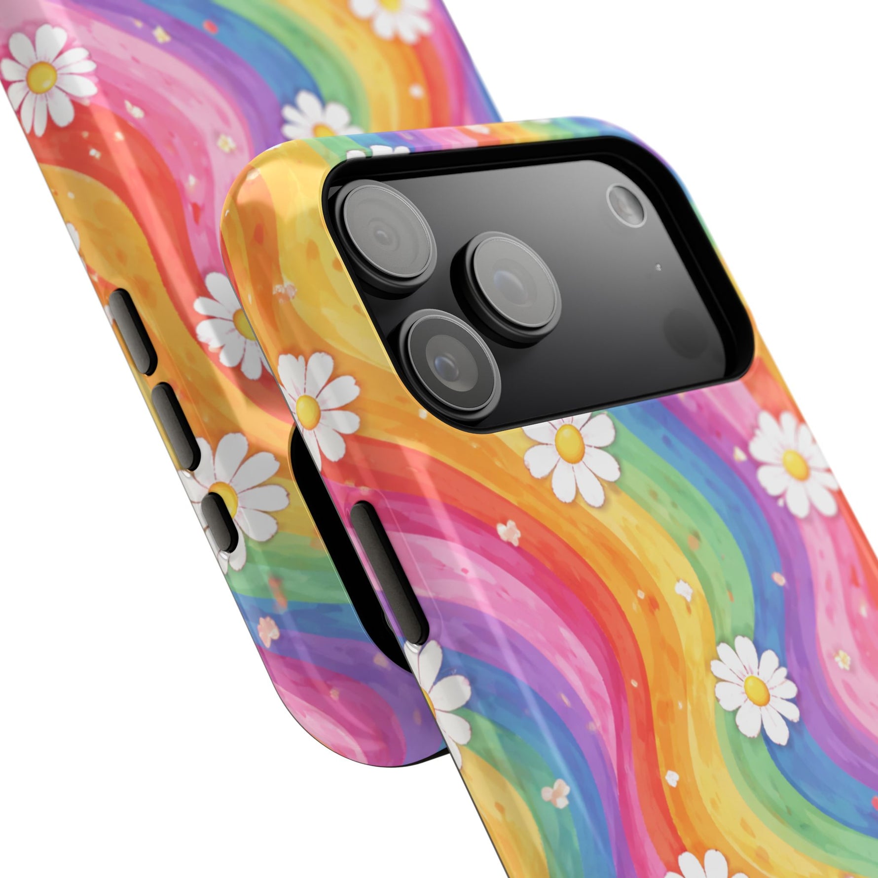Funda de teléfono resistente a impactos con efecto cascada de colores Rainbow Daisy