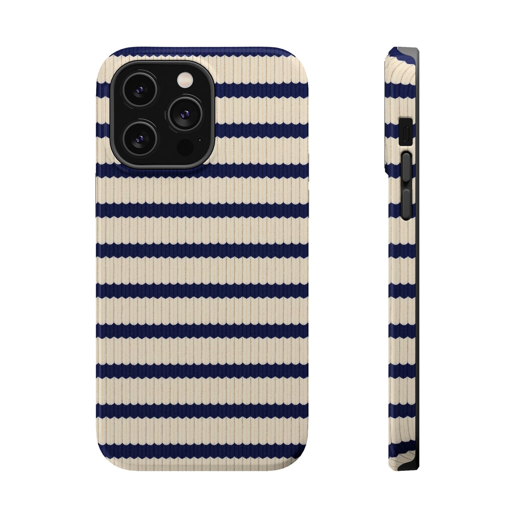 Navy & Cream Ribbed Holiday Sweater Design iPhone Case with MagSafe compatibility  Shamo's iPhone 14 Pro Max / Glossy