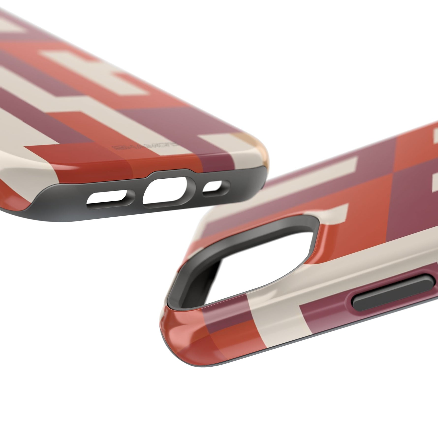 Retro Geometric Magnetic MagSafe Compatible Impact Phone Case — Bold Red & Terracotta Pattern