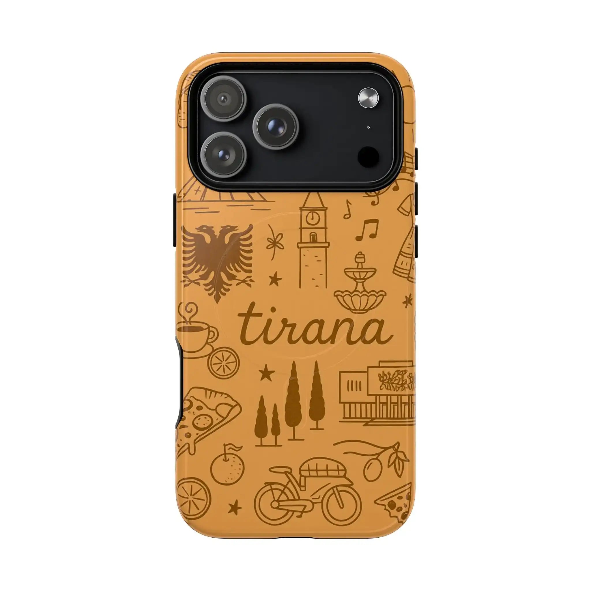 Tirana Illustrated Hand-Drawn iPhone Case — Albanian Landmarks & Icons | MagSafe compatible  Shamo's iPhone 17 Pro Max / Glossy